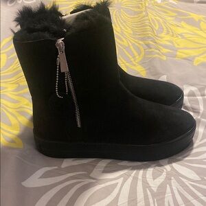 Women's Black Fur-Lined Boots J SLIDES NYC SUEDE BOOTS